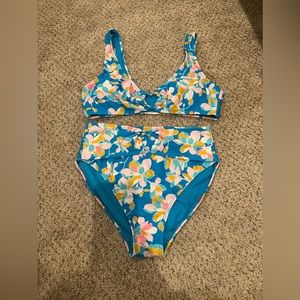 Floral High Waisted Bikini with Heart Detailing